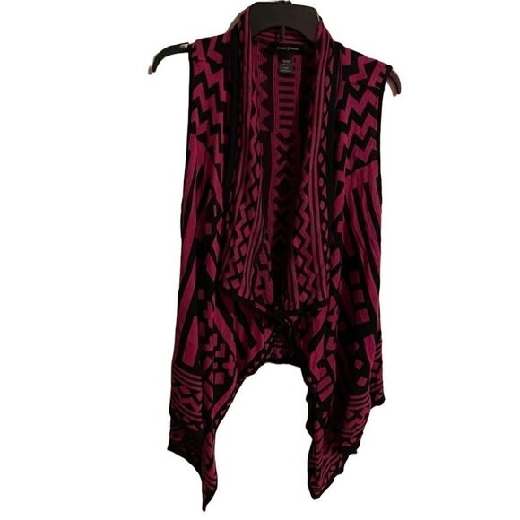 Ashley Stewart Black Pink Aztec Print Cardigan Sweater Vest - Picture 1 of 8